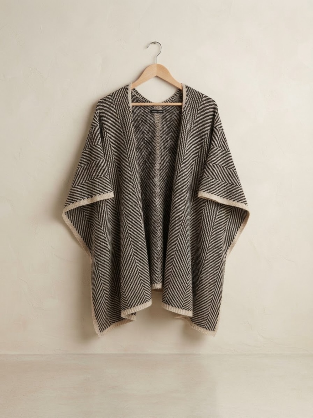 Massimo Dutti Herringbone Knit Poncho Cardigan One Size